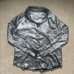 Evereve Shimmering Silver Button Down Shirt